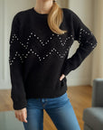 Pearl Trim Round Neck Raglan Sleeve Sweater