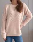 Pearl Trim Round Neck Raglan Sleeve Sweater