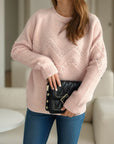 Pearl Trim Round Neck Raglan Sleeve Sweater