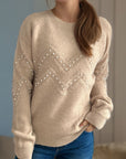 Pearl Trim Round Neck Raglan Sleeve Sweater