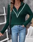 Perfee Contrast Half Zip Long Sleeve Sweater