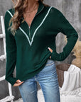 Perfee Contrast Half Zip Long Sleeve Sweater