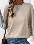 Perfee Contrast Round Neck Long Sleeve T-Shirt