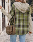 Perfee Drawstring Plaid Long Sleeve Hooded Shirt