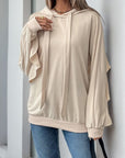 Perfee Drawstring Ruffled Long Sleeve Hoodie