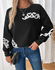 Perfee Heart Round Neck Long Sleeve Sweater