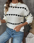 Perfee Heart Round Neck Long Sleeve Sweater