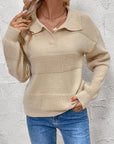 Perfee Johnny Collar Dropped Shoulder Sweater