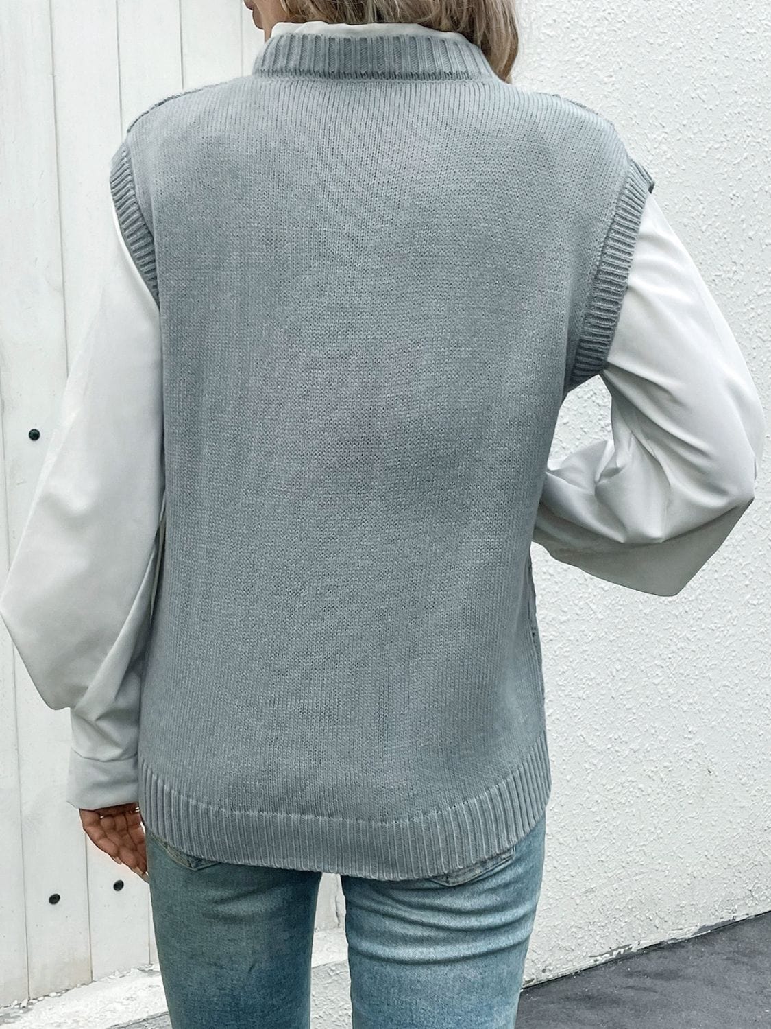 Perfee Openwork V-Neck Sweater Vest