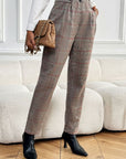 Perfee Plaid Straight Pants with Pockets