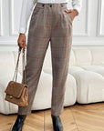 Perfee Plaid Straight Pants with Pockets