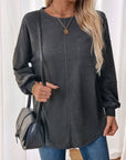 Perfee Pocketed Round Neck Long Sleeve Sweatshirt