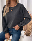 Perfee Pocketed Round Neck Long Sleeve Sweatshirt