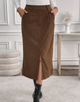 Perfee Slit Midi Skirt with Pockets