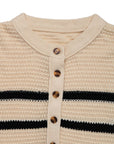 Perfee Striped Half Button Long Sleeve Sweater