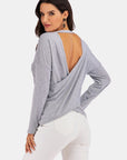 Perfee V-Neck Drop Shoulder Open Back Sweatshirt