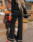 Perfee V-Neck Long Sleeve Top and Pants Set