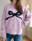 Bow Round Neck Long Sleeve Sweater