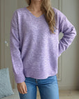 V-Neck Dropped Shoulder Long Sleeve Sweater