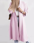 Slit Open Front Roll-Tab Sleeve Trench Coat