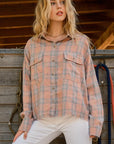 Rosy Brown And The Why Full Size Plaid Button Up Raw Hem Shirt