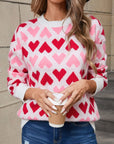 Angel Wings Contrast Heart Round Neck Sweater