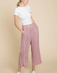 Gray Cotton Bleu by Nu Lab Striped Elastic Waist Wide Leg Pants