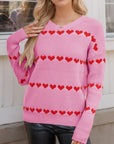 Heart Round Neck Long Sleeve Sweater