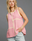 Umgee Round Neck Texture Striped Tank