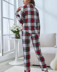 Plaid Button Front Top and Pants Lounge Set