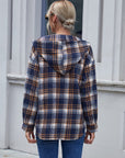 Gray Plaid Button Up Long Sleeve Hooded Jacket