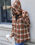 Gray Plaid Button Up Long Sleeve Hooded Jacket