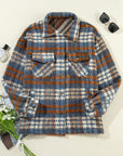 Dark Slate Gray Plaid Button Up Long Sleeve Jacket