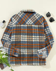 Dark Slate Gray Plaid Button Up Long Sleeve Jacket