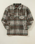 Dark Slate Gray Plaid Button Up Long Sleeve Jacket