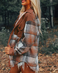 Plaid Collared Neck Button Up Shacket