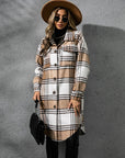 Plaid Collared Neck Long Sleeve Coat