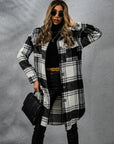 Plaid Collared Neck Long Sleeve Coat