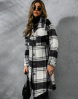 Plaid Collared Neck Long Sleeve Coat