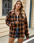 Tan Plaid Collared Neck Long Sleeve Shirt