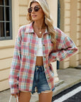 Rosy Brown Plaid Collared Neck Long Sleeve Shirt