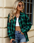 Dark Slate Gray Plaid Collared Neck Long Sleeve Shirt