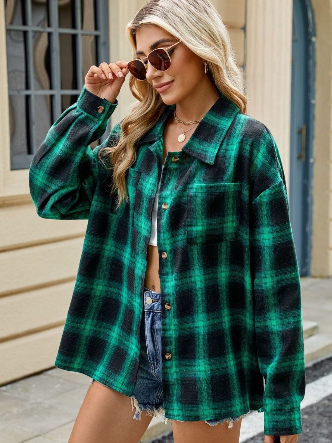 Tan Plaid Collared Neck Long Sleeve Shirt