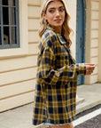 Tan Plaid Collared Neck Long Sleeve Shirt