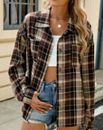 Dark Slate Gray Plaid Collared Neck Long Sleeve Shirt