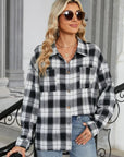 Light Slate Gray Plaid Collared Neck Long Sleeve Shirt