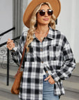 Light Slate Gray Plaid Collared Neck Long Sleeve Shirt