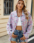 Dark Gray Plaid Collared Neck Long Sleeve Shirt