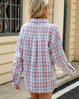 Dark Gray Plaid Collared Neck Long Sleeve Shirt