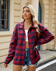 Rosy Brown Plaid Collared Neck Long Sleeve Shirt